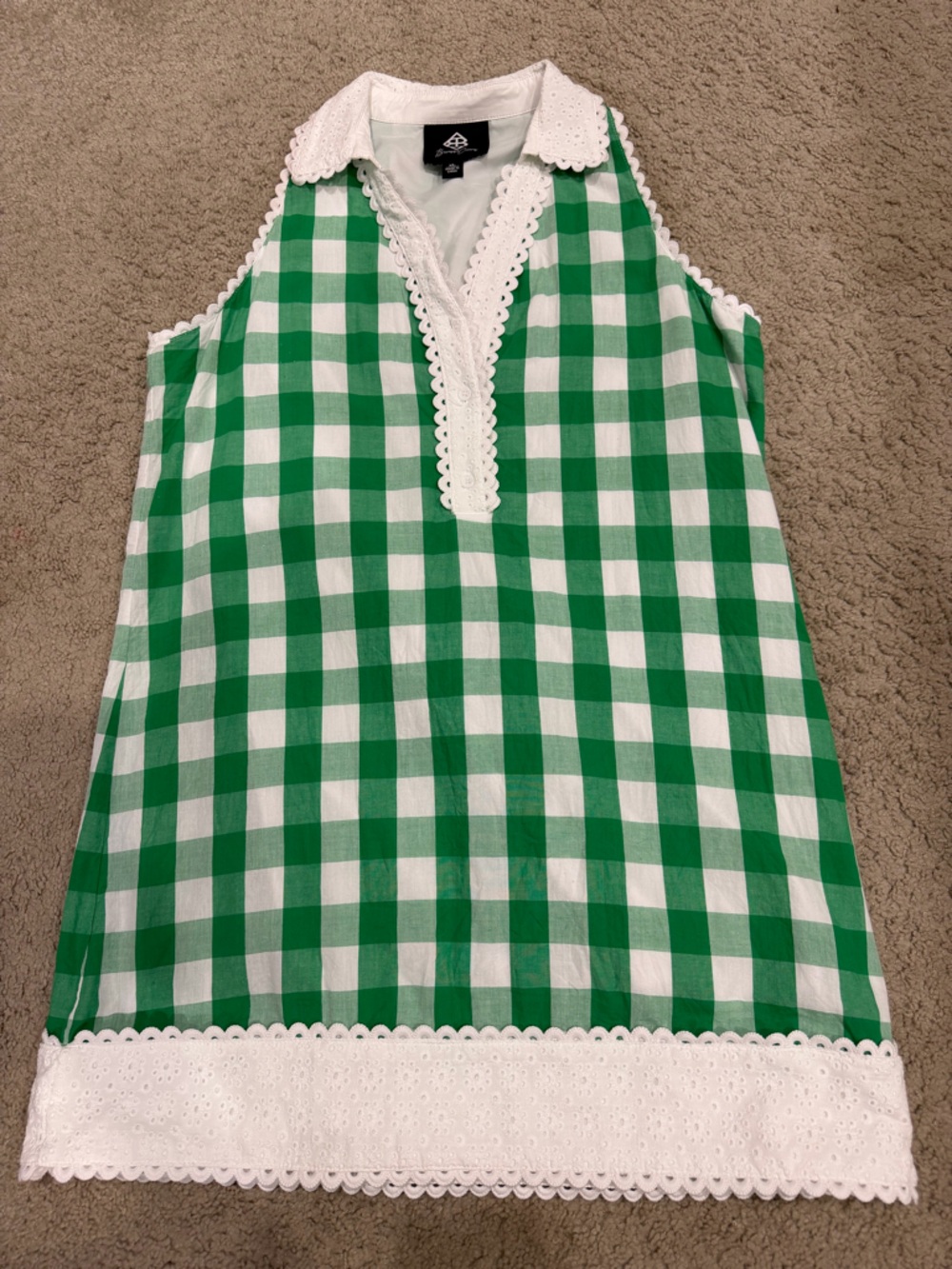 Green gingham mini dress